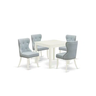 East West Furniture A Kitchen Table Set Of 4 Wonderful Dining Chairs With Linen Fabric Baby Blue Color And A Stunning Sq In Multi