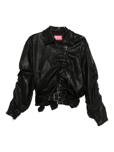 Diesel Belted Jacket In Boiled Leather In Black