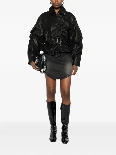 Diesel Belted Jacket In Boiled Leather In Black