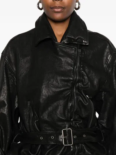 Diesel Belted Jacket In Boiled Leather In Black