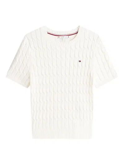 Tommy Hilfiger Short Sleeve Cable Knit Crew Top In White