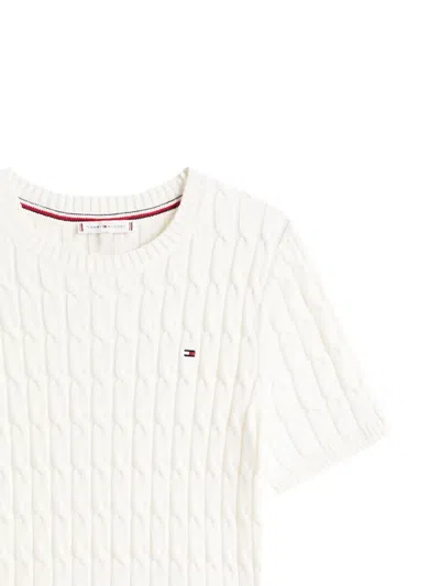 Tommy Hilfiger Short Sleeve Cable Knit Crew Top In White