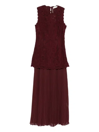 绳结编织褶饰连衣裙