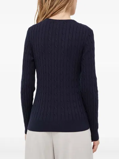 Gant Cable Knit Crew Neck Sweater In Blue