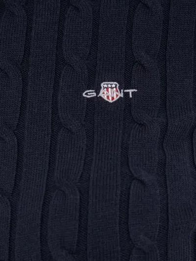 Gant Cable Knit Crew Neck Sweater In Blue