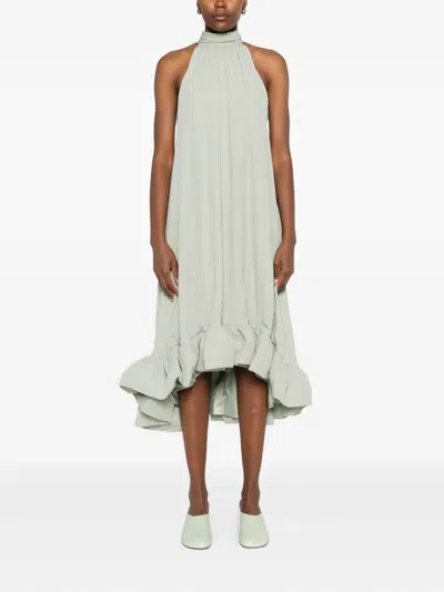 Malina Sabrina Halterneck Ruffled Maxi Dress In Green