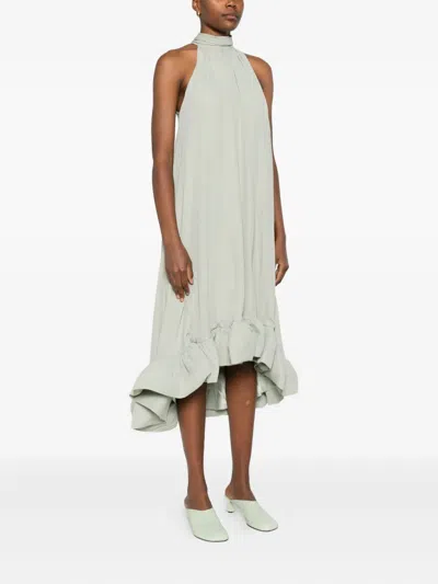 Malina Sabrina Halterneck Ruffled Maxi Dress In Green