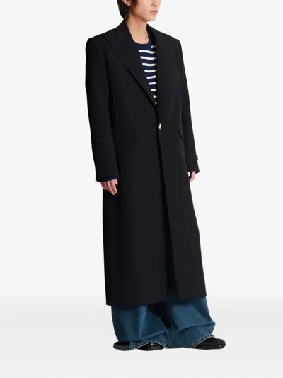 Balmain Long Coat In Grain De Poudre Wool In Black