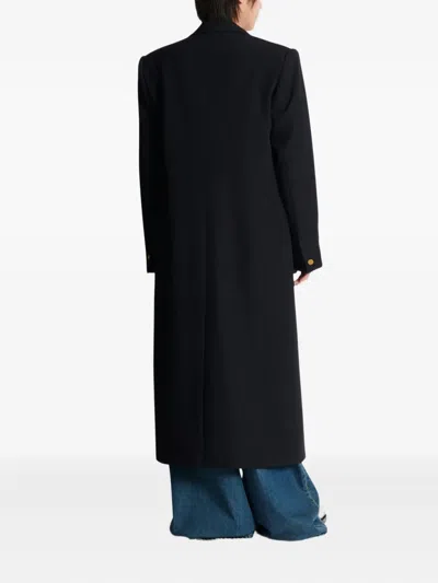 Balmain Long Coat In Grain De Poudre Wool In Black