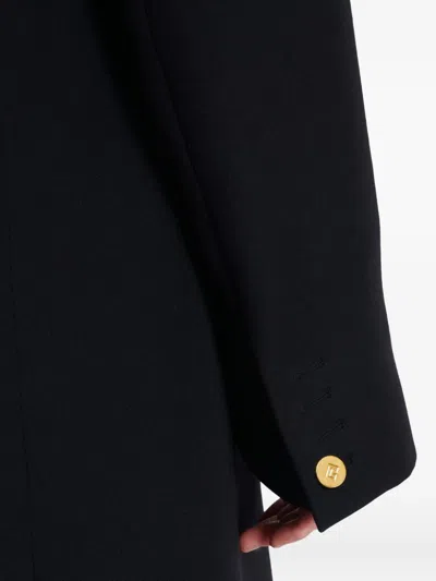 Balmain Long Coat In Grain De Poudre Wool In Black