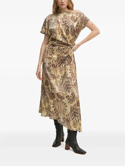 Hoss Intropia Asymmetric Abstract-patterned Dress In Neutral