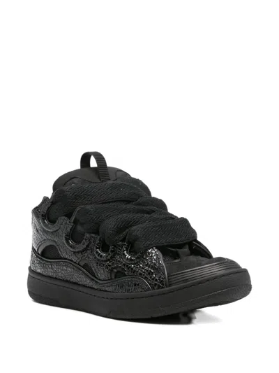 Lanvin Curb Grain Lace-up Sneakers In Black