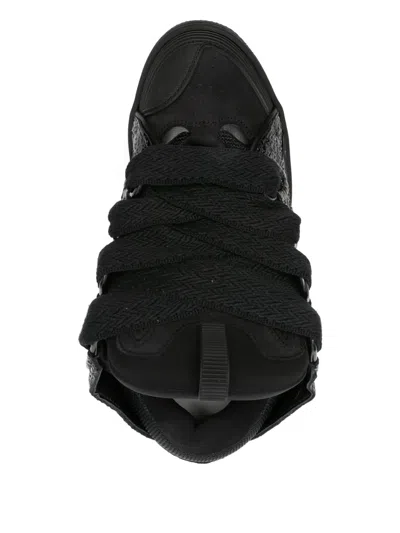 Lanvin Curb Grain Lace-up Sneakers In Black