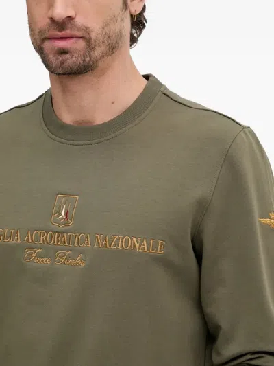 Aeronautica Militare Logo-embroidered Crew-neck Sweatshirt In Green