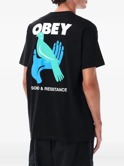 Obey Man T-shirt Black Size Xl Cotton In Black