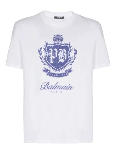 Balmain Short-sleeved T-shirt With College Emblem Print In White