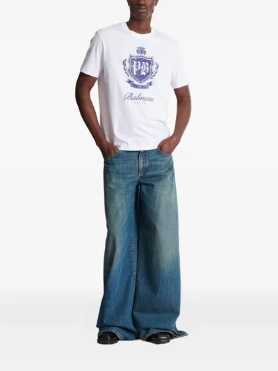 Balmain Short-sleeved T-shirt With College Emblem Print In White