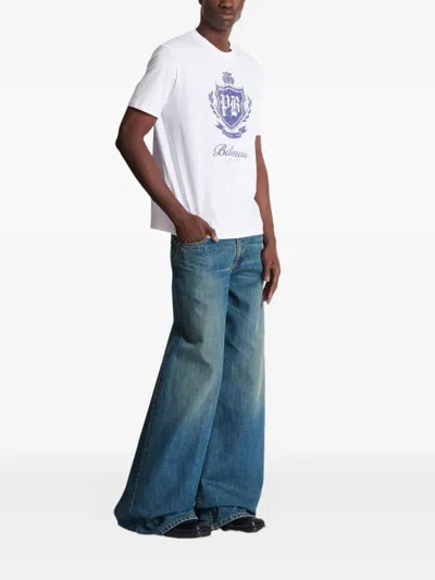 Balmain Short-sleeved T-shirt With College Emblem Print In White