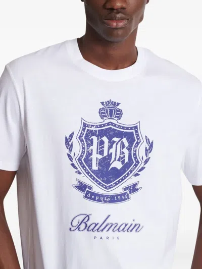 Balmain Short-sleeved T-shirt With College Emblem Print In White