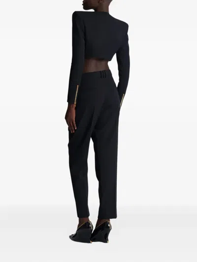 Balmain Cropped Jacket In Grain De Poudre Wool In Black