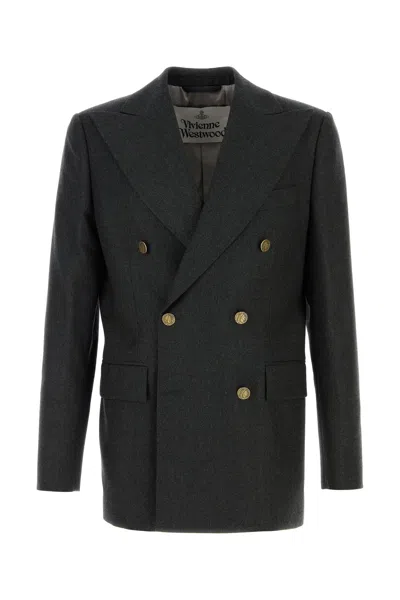 Vivienne Westwood Grey Double-breasted Jacket With Wide Peak Lapels In Wool Man In Gray