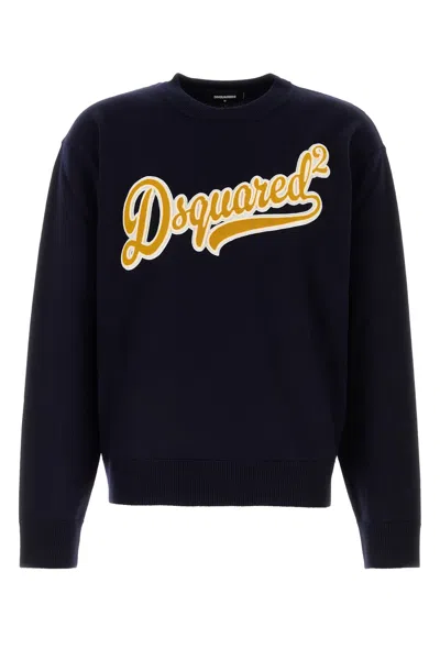 Dsquared2 Wool Sweater Featuring Ribbed Cuffs And Hem In Blue