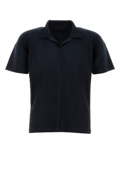 Issey Miyake Pleated Black Polo Shirt With Boxy Silhouette In Black