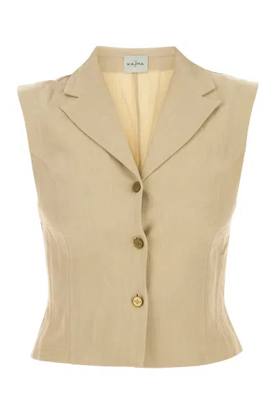 Le Kasha Tailored Sleeveless Vest Notched Lapel In Blue