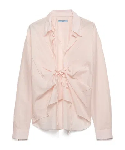 Prada Shirt In Cotton With A Ribbon Detail In Neutral