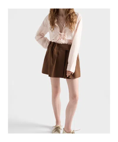 Prada Shirt In Cotton With A Ribbon Detail In Neutral