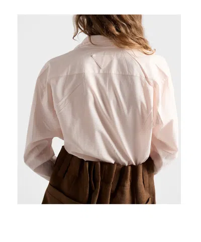Prada Shirt In Cotton With A Ribbon Detail In Neutral