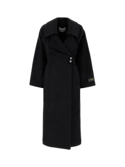 Ganni Cappotto In Misto Lana Antracite  Donna