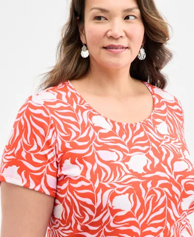 Style & Co Plus Size Printed Short-sleeve Top, Exclusively At Macy's In Orange
