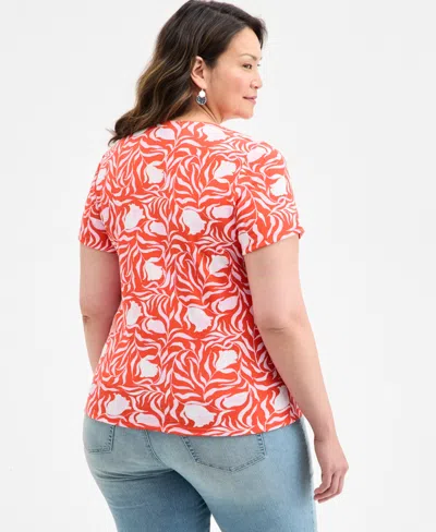 Style & Co Plus Size Printed Short-sleeve Top, Exclusively At Macy's In Orange