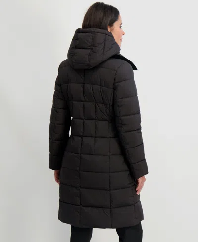Tahari Greta Longline Hooded Coat In Black