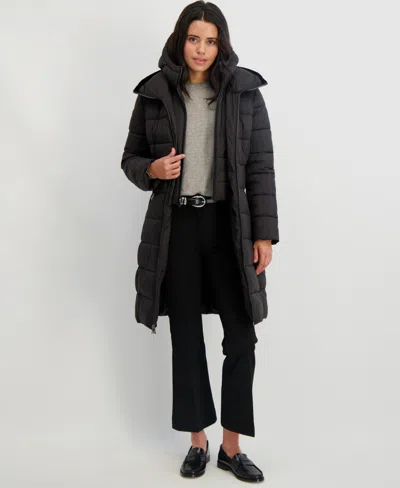 Tahari Greta Longline Hooded Coat In Black