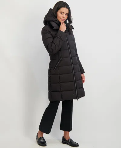 Tahari Greta Longline Hooded Coat In Black