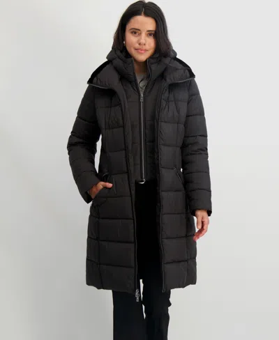 Tahari Greta Longline Hooded Coat In Black