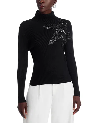 Nancy Yang Beaded Flower Sweater In Black