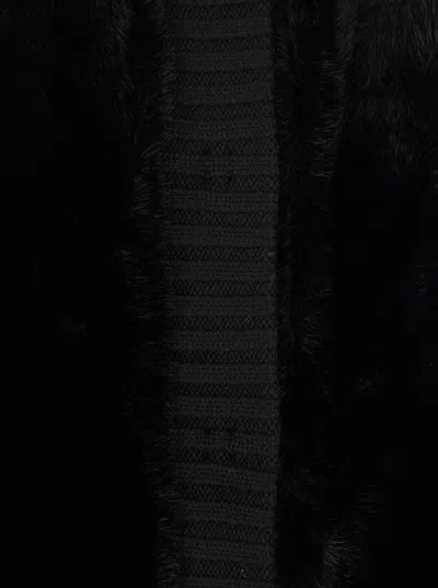 Pinko Genovese Black Sleeveless Vest With High Neck And Ribbed Details In Ecofur Woman In Black