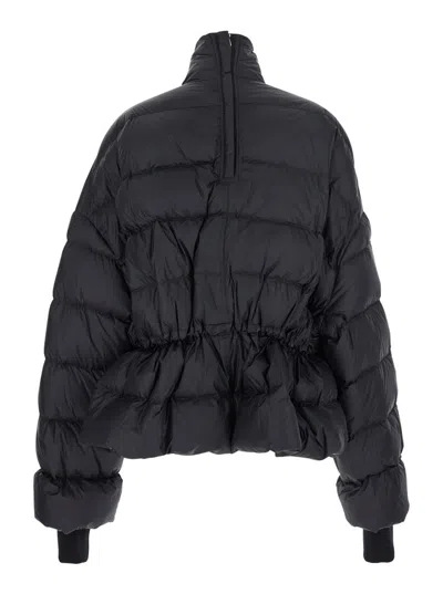 Rick Owens Black Down Jacket With Drawstring Waist And High Neck In Tech Fabric Woman In Black