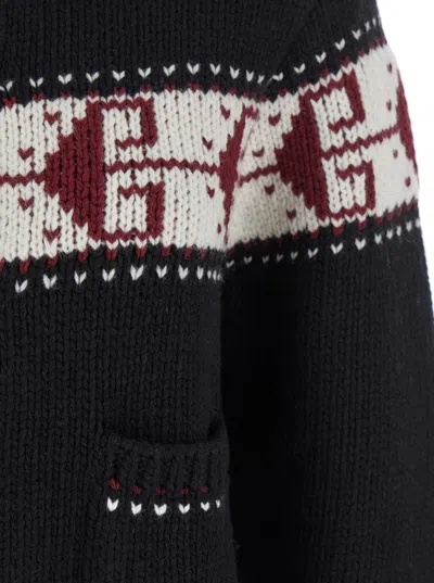 Seafarer Black Sweater With Spread Collar And Fair Isle Motif In Wool Blend Woman In Black