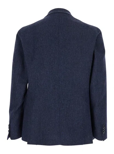 Tagliatore Blue Single-breasted Jacket With Peak Lapel In Wool And Cotton Blend Man In Blue