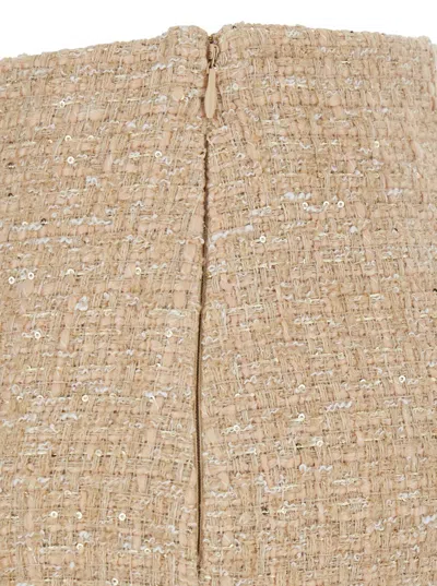 Twinset Beige Miniskirt With Pleated Details On The Front And Logo Plaque On The Rear In Tech Fabric Woman In Gold