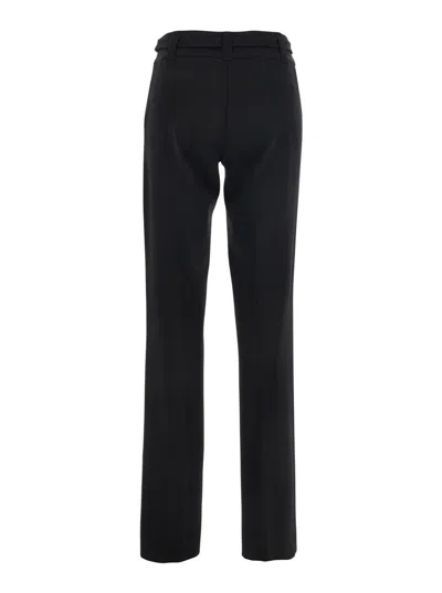 Twinset Black Pants With Belt With Buckle And Belt Loops In Viscose Blend Stretch Woman In Black