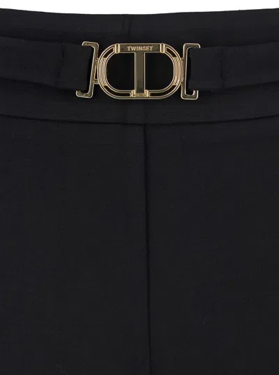 Twinset Black Pants With Belt With Buckle And Belt Loops In Viscose Blend Stretch Woman In Black