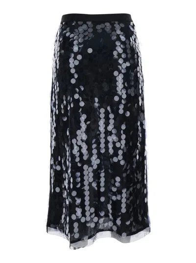 Semicouture Black Skirt With All-over Sequins In Tech Fabric Woman In Black