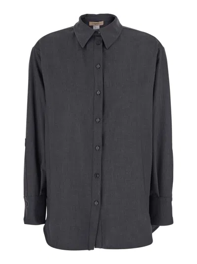Twinset Grey Shirt With Classic Collar And Logo Plaque On The Rear In Viscose Blend Stretch Woman In Black