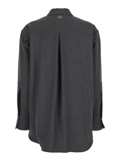 Twinset Grey Shirt With Classic Collar And Logo Plaque On The Rear In Viscose Blend Stretch Woman In Black