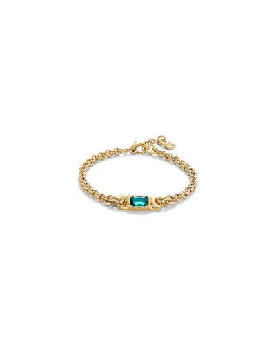 Unode50 18k Gold-plated Chain Bracelet With Green Crystal